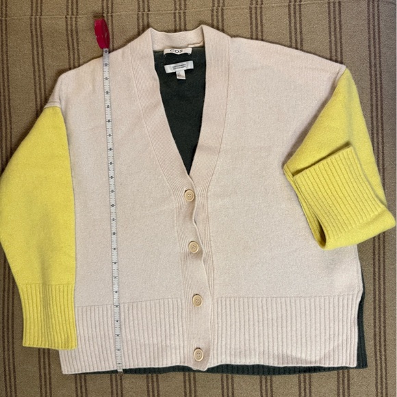 COS Dark Green Yellow White Color Block Cashmere - Picture 7 of 8